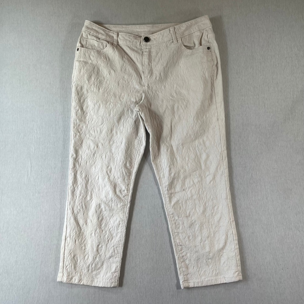 Simply Vera Wang Crop Pants 12 Off White Floral Jacquard Textured Denim Cute